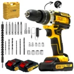 XLNT 21V Cordless Impact Drill Set with 2 Batteries