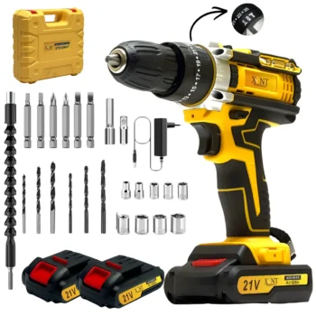XLNT 21V Cordless Impact Drill Set with 2 Batteries